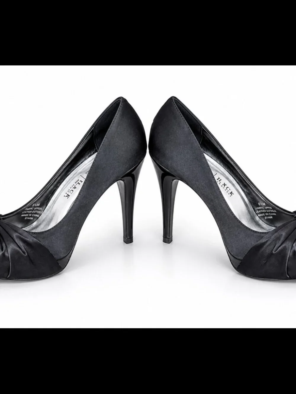 White House Black Market Black Satin Peep Toe Bow Stiletto Pumps